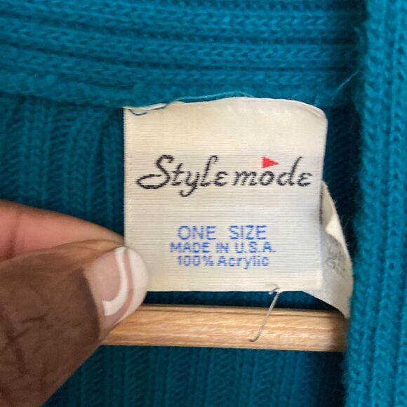 Vintage Rib Knit Rhinestone Embellished Shawl Collar Open Cardigan size OS Retro - Picture 5 of 12